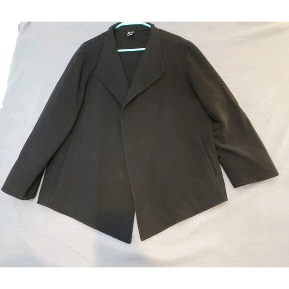 Eileen Fisher Black Virgin Wool Cashmere Blend Open Cardigan Jacket Size 1X - Picture 1 of 7
